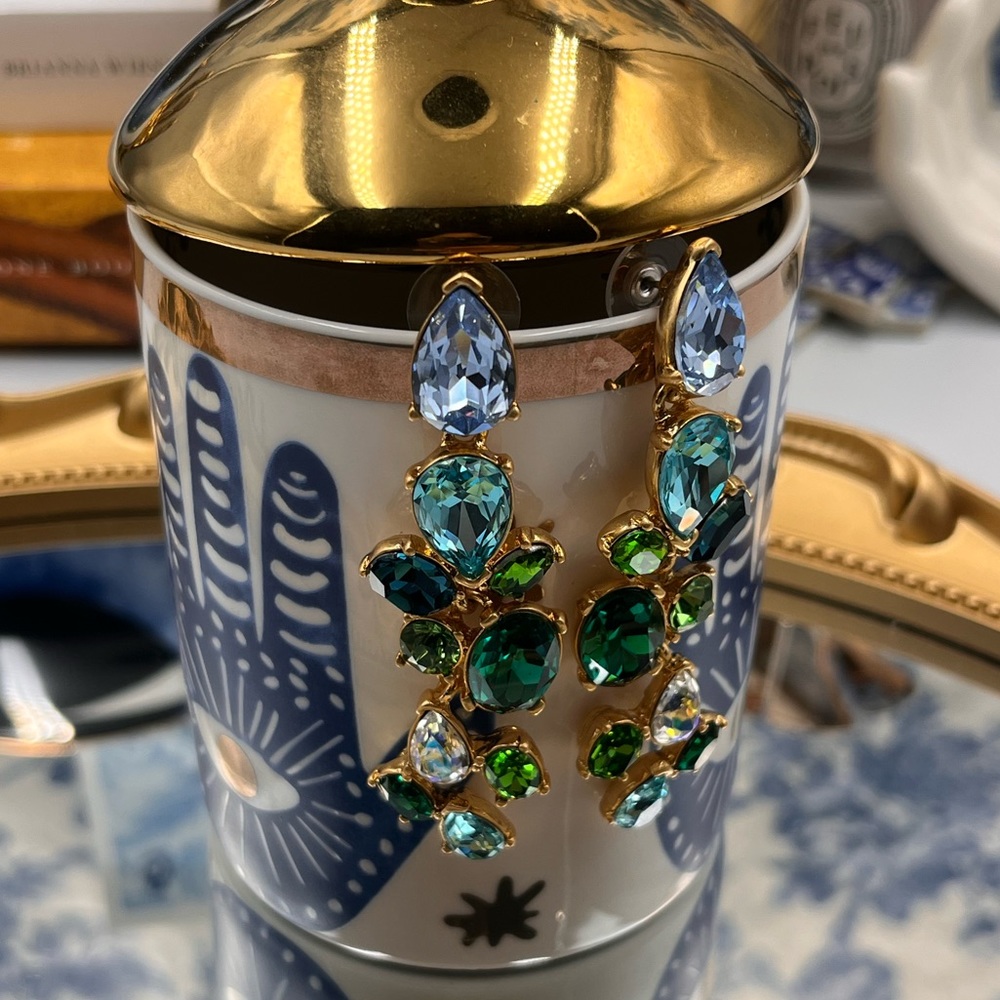 🆕 OSCAR DE LA RENTA 🧿 NWOT Scramble Crystal-Embellished Earrings - Blue Green - Picture 12 of 15